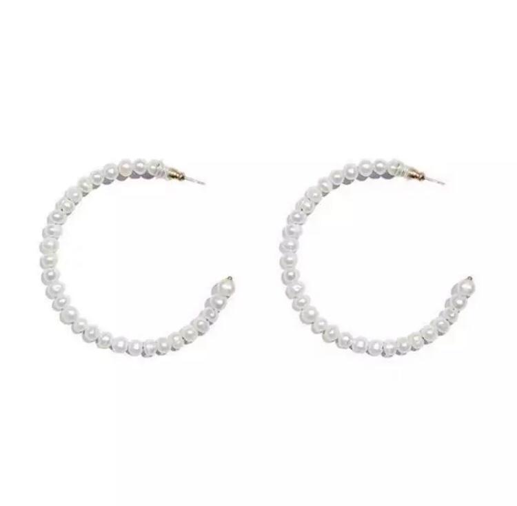 Jeweled Bar Small Pearl Hoop